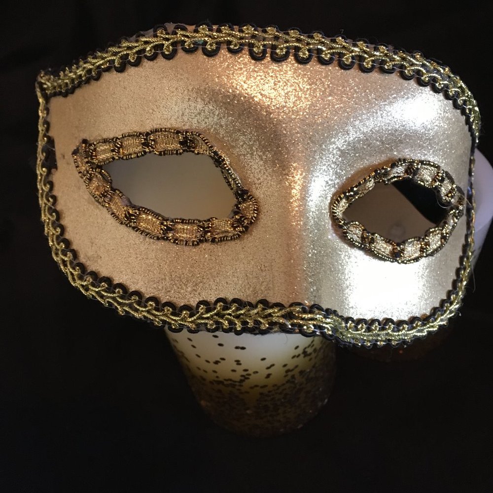 Wearable Gold Metallic Eye Mask with Brocade Trim